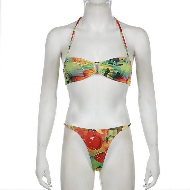 Juicy Fruit Print O-Ring Halter Bikini - Your Must-Have Tropical Vacation Swimwear