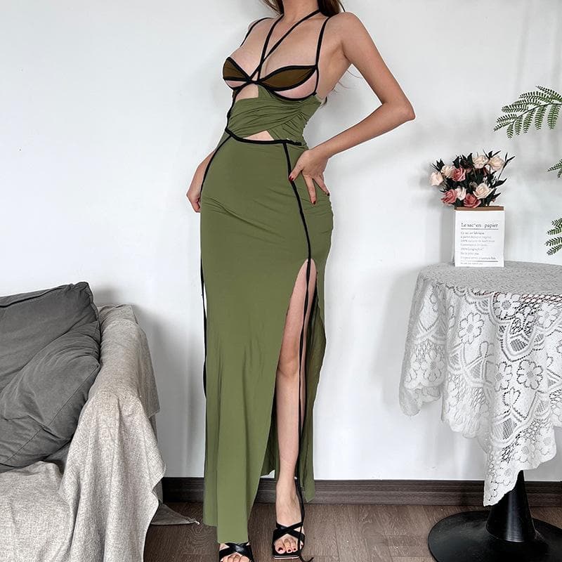 Olive Green Halter Cut-Out Maxi Dress - Your Daring Fall & Holiday Party Statement