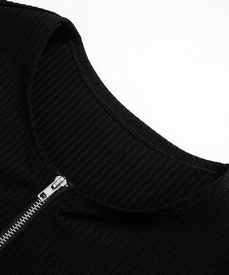 Edgy Chic Long Sleeve Lace-Up Mini Dress - Black Bodycon Zip-Up for Fall Nights & Holiday Parties