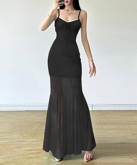 Ethereal Aqua Tie-Dye Mesh Maxi Dress - Ruched Cami & Mermaid Hem | Fall Getaway Chic