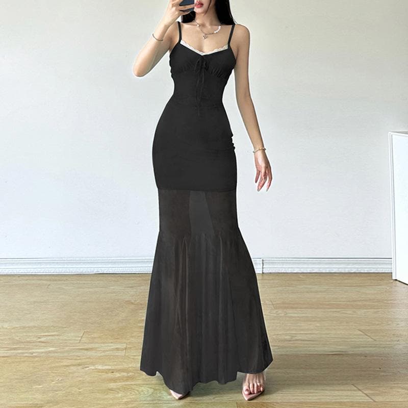 Ethereal Aqua Tie-Dye Mesh Maxi Dress - Ruched Cami & Mermaid Hem | Fall Getaway Chic