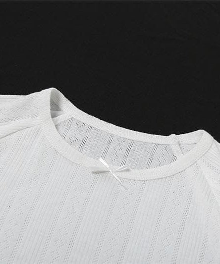 Coquette Chic Ruffle Knit Crop Top - Y2K Inspired Bow Detail Tee