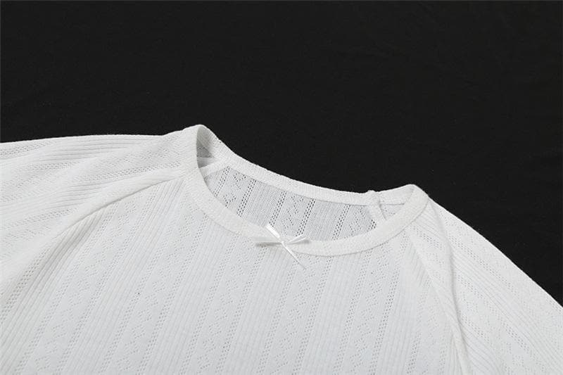 Coquette Chic Ruffle Knit Crop Top - Y2K Inspired Bow Detail Tee