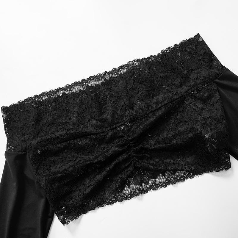 Gothic Glam Black Lace Two-Piece Set: Off-Shoulder Crop Top & High-Waist Leggings for Fall Nights & Halloween