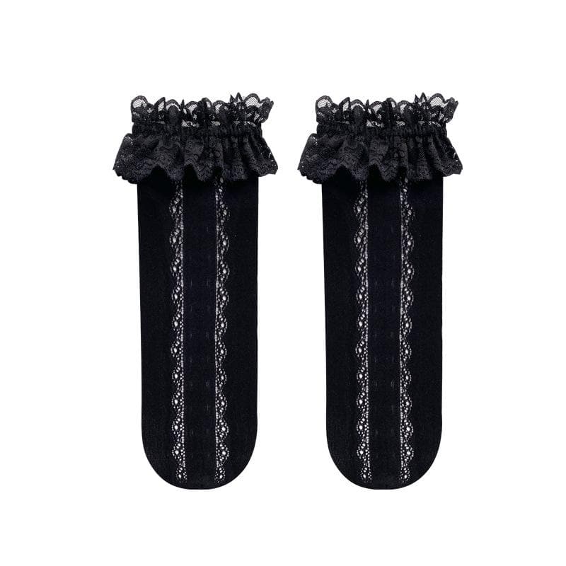 Sweetheart Lace Ruffle Knee-High Socks | Delicate Heart Knit | Cozy Fall & Coquette Style