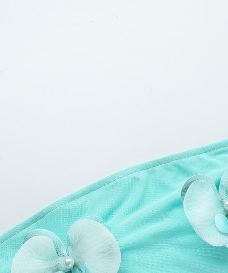 Whimsical Aqua Orchid Mesh Tube Top - Y2K Coquette Crop for Parties & Getaways