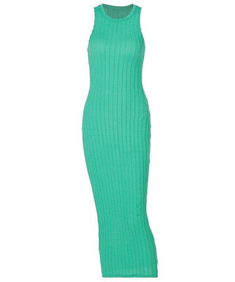 Mint Green Ribbed Knit Sleeveless Midi Dress - Effortless Fall Chic & Versatile