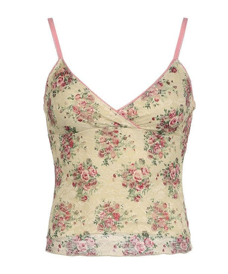 Romantic Rose Lace V-Neck Cami Top – Chic Fall Layering & Everyday Comfort