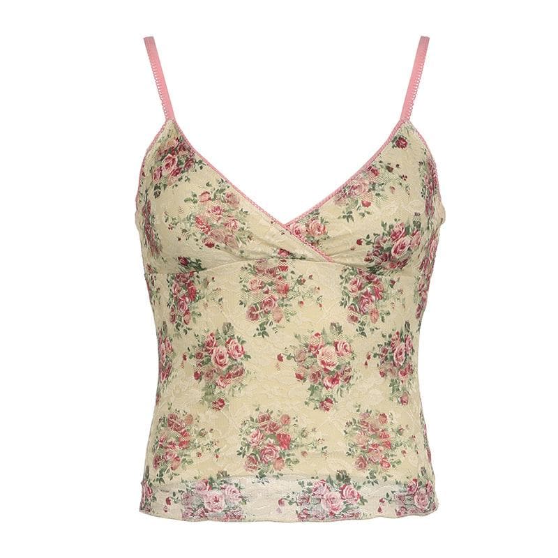 Romantic Rose Lace V-Neck Cami Top – Chic Fall Layering & Everyday Comfort