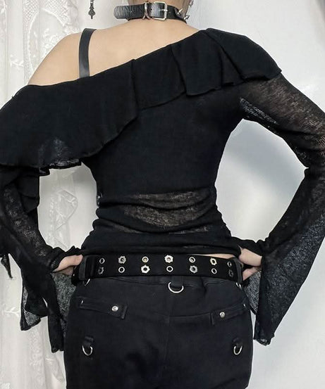 Gothic Glam Cross One-Shoulder Top - Edgy Fall & Halloween Statement