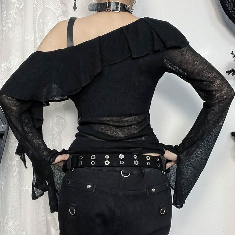 Gothic Glam Cross One-Shoulder Top - Edgy Fall & Halloween Statement