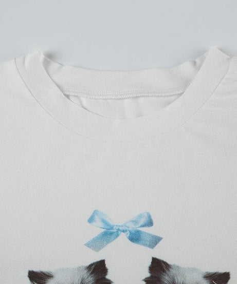 Cozy Kitten Duo White Crop Top - Sweet Y2K Fall Style with Lace Trim