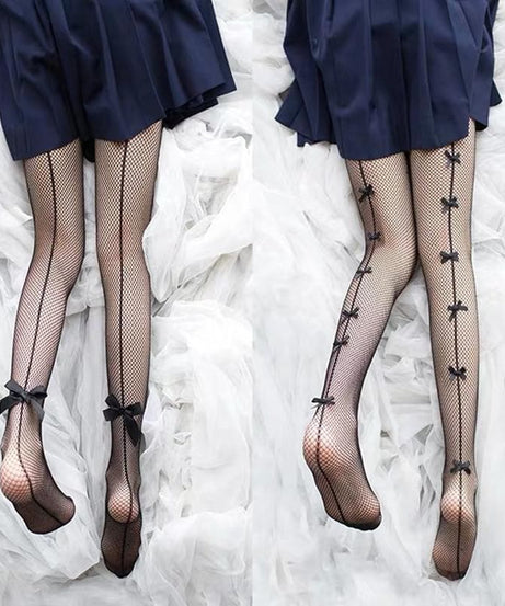 Elegant Edge: Bowknot Back Seam Fishnet Tights - Perfect for Fall & Halloween Chic