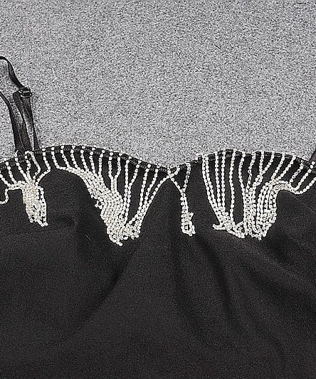 Dazzling Chain Tassel Sweetheart Mini Dress - Black Bodycon Party & Holiday Glam