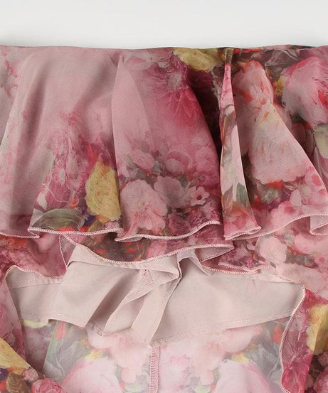 Romantic Floral Ruffle Maxi Skirt - Tiered Chiffon High-Low for Resort & Fall Events