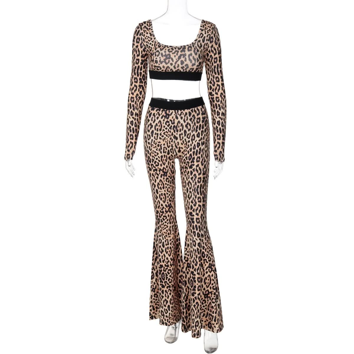 Unleash Your Inner Wild: Chic Leopard Flare Pant & Crop Top Set - Fall Trendsetter