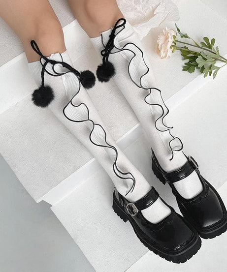 Spooky Cute Ruffle Pom Pom Knee-High Socks - Essential Fall & Halloween Style