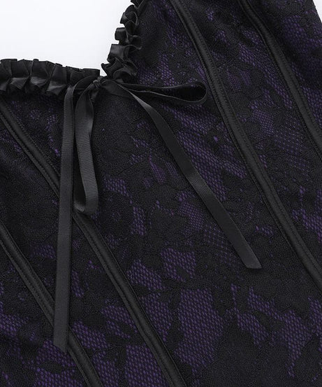 Dark Enchantress Purple Lace Corset Bustier Top - Halloween & Fall Goth Glamour