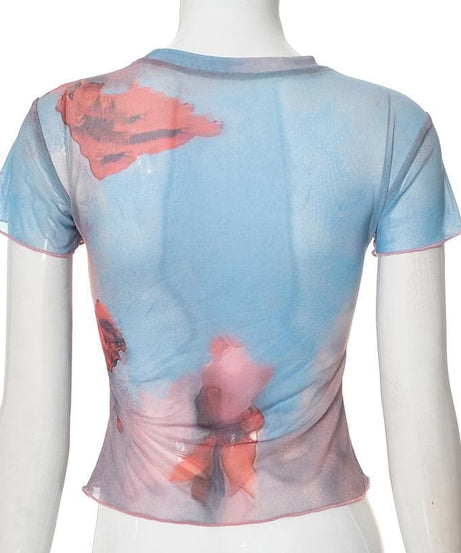 Whimsical Bunny & Pink Bow Mesh Top - Trendy Y2K Fall Style