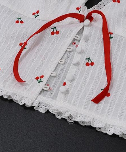 Sweet Cherry Halter Crop Top - Coquette Bow & Ruffle Trim for Y2K & Vacation Style