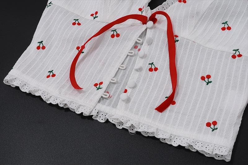 Sweet Cherry Halter Crop Top - Coquette Bow & Ruffle Trim for Y2K & Vacation Style