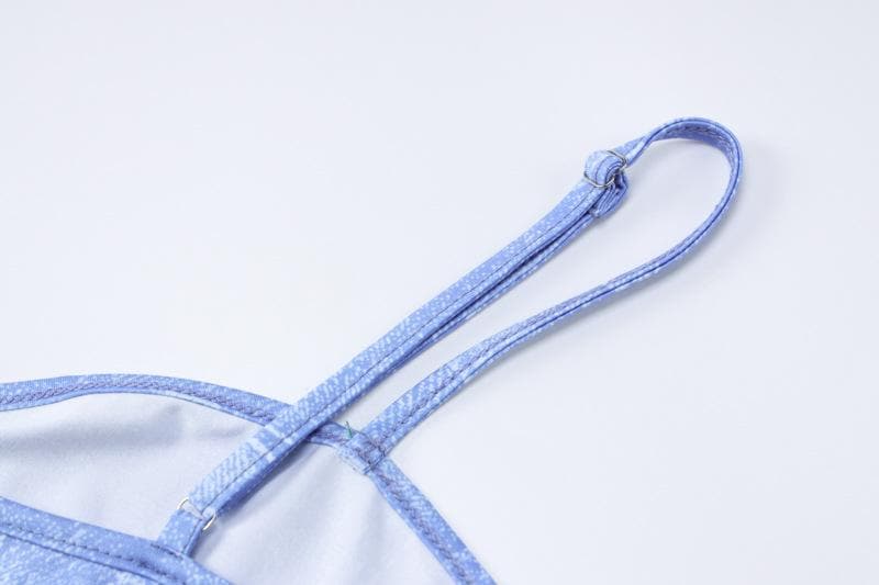 Y2K Faux Denim Print Mini Dress - Chic V-Neck Spaghetti Strap Bodycon for Fall Parties