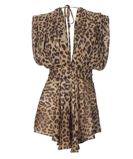 Wildly Chic Halter V-Neck Leopard Print Mini Dress - Fall & Holiday Statement