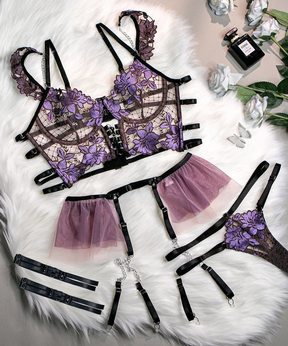 Mystique Bloom Chain & Mesh Garter Lingerie Set - Ignite Your Fall Nights