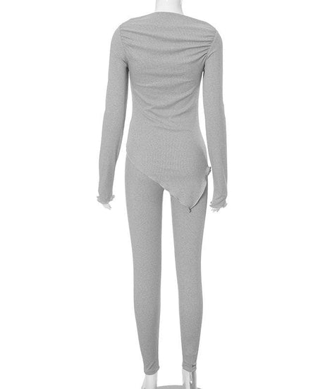 Cozy Chic Asymmetrical Ribbed Knit Loungewear Set - Women's Fall Essential
