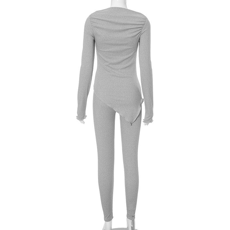 Cozy Chic Asymmetrical Ribbed Knit Loungewear Set - Women's Fall Essential