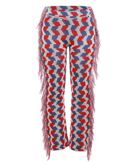 Vibrant Geo-Knit Fringe Flare Pants – Your Ultimate Fall Statement