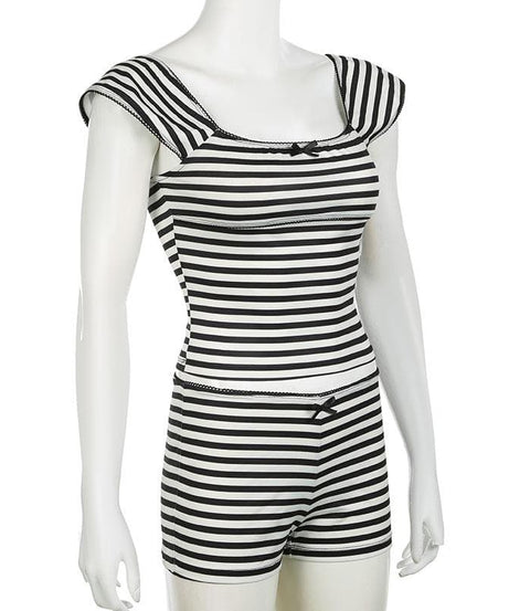 Effortlessly Stylish Striped Pajama & Loungewear Set - Women's Comfy Cap Sleeve Top & Shorts for Cozy Fall Nights