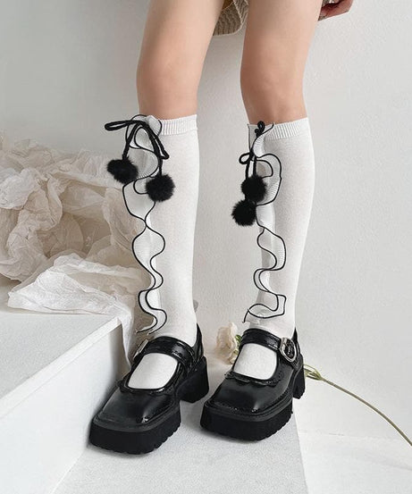 Spooky Cute Ruffle Pom Pom Knee-High Socks - Essential Fall & Halloween Style