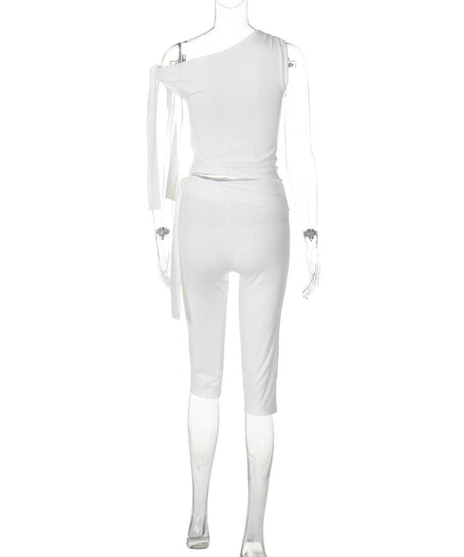 Effortless Chic White One-Shoulder Tie-Waist Pant Set | Resort & Beyond
