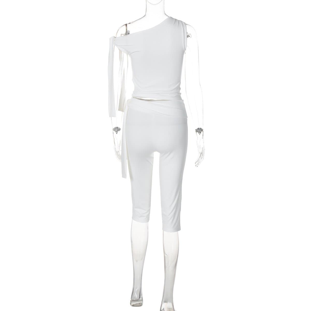 Effortless Chic White One-Shoulder Tie-Waist Pant Set | Resort & Beyond