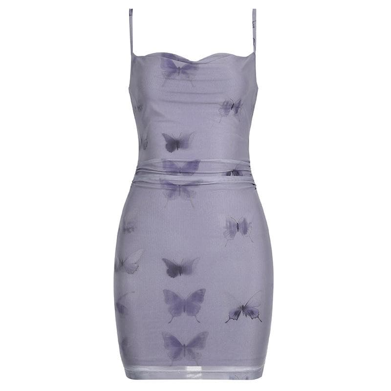 Trendy Butterfly Mesh Ruched Mini Dress - Your Fall Night Out Staple