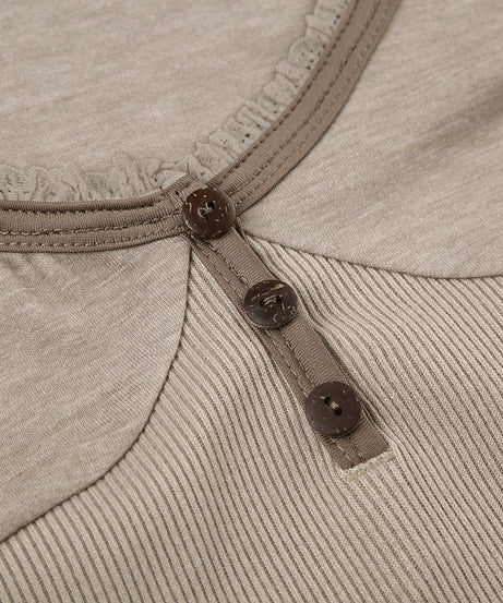 Fall Chic Ribbed Henley Long Sleeve Top | Lace Trim, Thumbholes & Flattering Fit