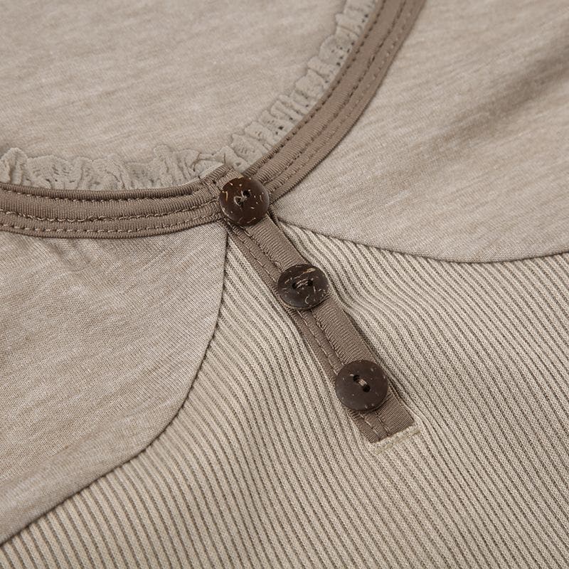 Fall Chic Ribbed Henley Long Sleeve Top | Lace Trim, Thumbholes & Flattering Fit