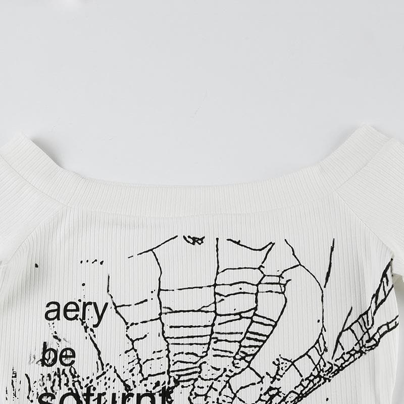 Haunted Web Off-Shoulder Ribbed Top | Edgy Fall Fashion & Halloween Ready