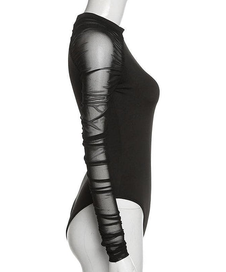 Effortless Chic Black Mesh Illusion High Neck Bodysuit | Fall & Holiday Style Essential