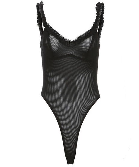 Sultry Black Ruffle Mesh Bodysuit - Your Chic Fall & Night Out Essential