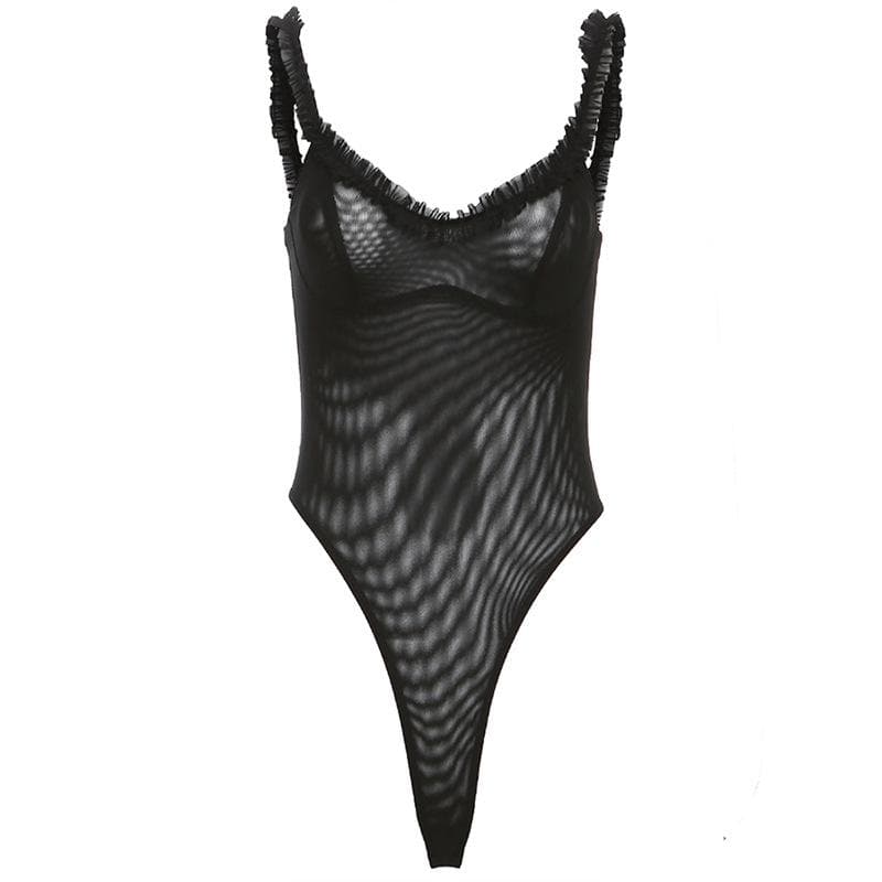 Sultry Black Ruffle Mesh Bodysuit - Your Chic Fall & Night Out Essential