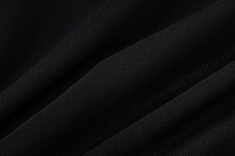 Sleek Black Mesh Panel Mock Neck Bodysuit - Edgy Long Sleeve Top for Fall & Halloween