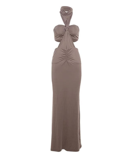 The 'It Girl' Halter Neck Cutout Ruched Maxi Dress - Fall Parties & Vacation Ready