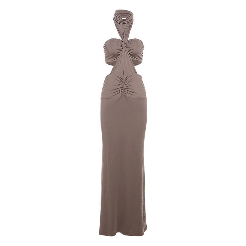 The 'It Girl' Halter Neck Cutout Ruched Maxi Dress - Fall Parties & Vacation Ready