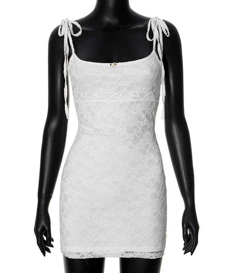 Flirty & Chic: White Lace Tie-Strap Mini Dress - Your Perfect Pick for Fall Parties & Getaways