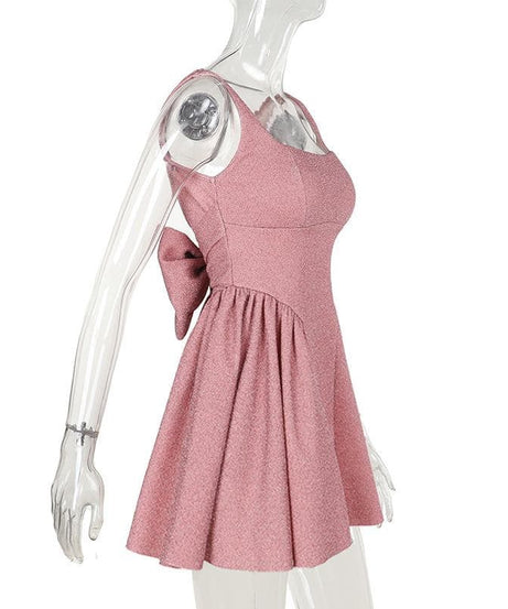 Glam Pink Shimmer Mini Dress - Square Neck A-Line for Fall & Holiday Parties