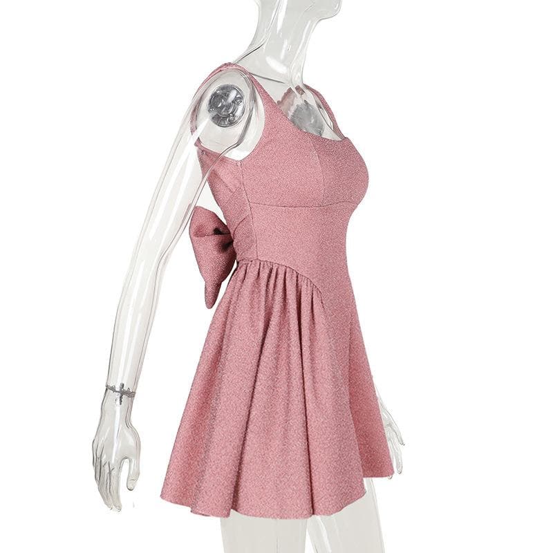 Glam Pink Shimmer Mini Dress - Square Neck A-Line for Fall & Holiday Parties