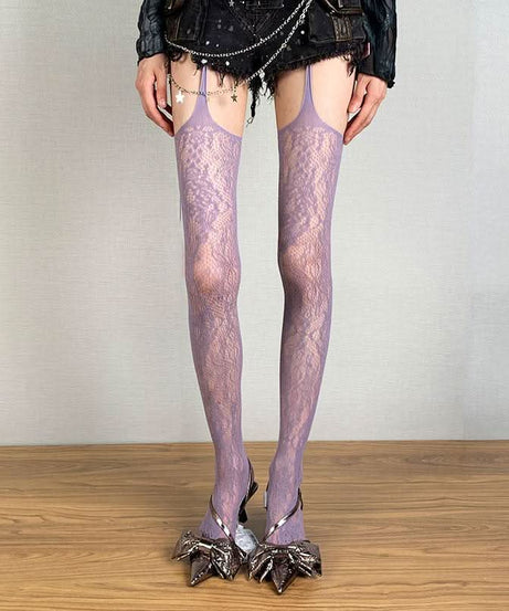 Enchanting Lavender Lace Suspender Tights - Your Edgy Fall & Halloween Statement Piece