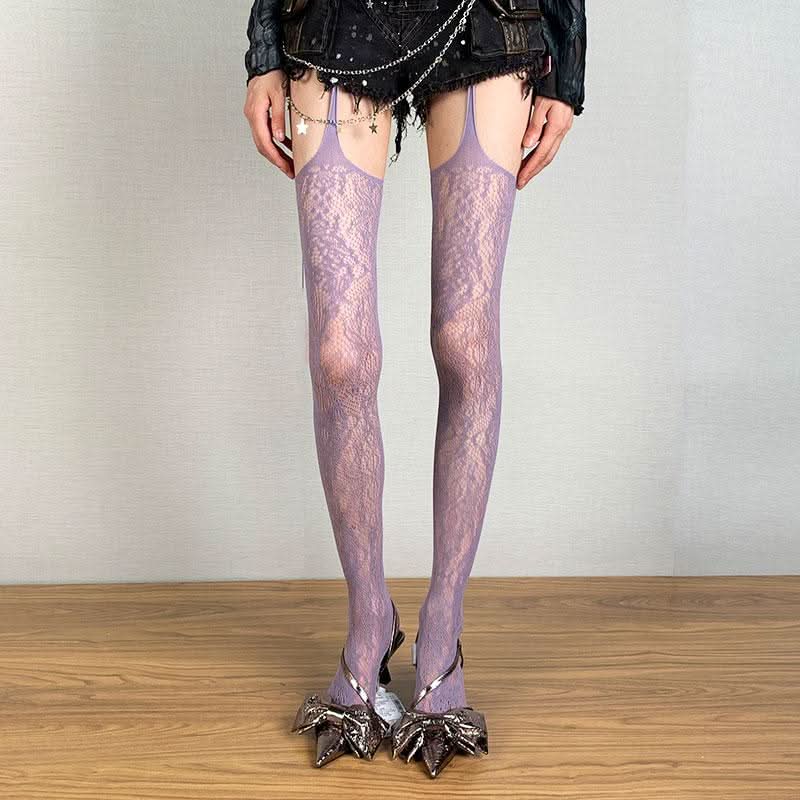 Enchanting Lavender Lace Suspender Tights - Your Edgy Fall & Halloween Statement Piece